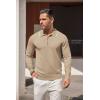 imageCOOFANDY Mens Knit Polo Shirt Long Sleeve Quarter Zip Polo Sweater Casual Golf Shirts Vintage Striped Collar PoloKhaki