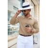 imageCOOFANDY Mens Knit Polo Shirt Long Sleeve Quarter Zip Polo Sweater Casual Golf Shirts Vintage Striped Collar PoloKhaki