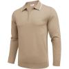imageCOOFANDY Mens Knit Polo Shirt Long Sleeve Quarter Zip Polo Sweater Casual Golf Shirts Vintage Striped Collar PoloKhaki