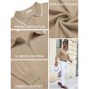 imageCOOFANDY Mens Knit Polo Shirt Long Sleeve Quarter Zip Polo Sweater Casual Golf Shirts Vintage Striped Collar PoloKhaki