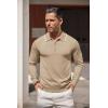 imageCOOFANDY Mens Knit Polo Shirt Long Sleeve Quarter Zip Polo Sweater Casual Golf Shirts Vintage Striped Collar PoloKhaki