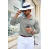 imageCOOFANDY Mens Knit Polo Shirt Long Sleeve Quarter Zip Polo Sweater Casual Golf Shirts Vintage Striped Collar PoloLight Grey