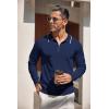 imageCOOFANDY Mens Knit Polo Shirt Long Sleeve Quarter Zip Polo Sweater Casual Golf Shirts Vintage Striped Collar PoloNavy Blue