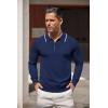 imageCOOFANDY Mens Knit Polo Shirt Long Sleeve Quarter Zip Polo Sweater Casual Golf Shirts Vintage Striped Collar PoloNavy Blue