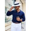 imageCOOFANDY Mens Knit Polo Shirt Long Sleeve Quarter Zip Polo Sweater Casual Golf Shirts Vintage Striped Collar PoloNavy Blue