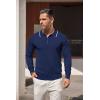 imageCOOFANDY Mens Knit Polo Shirt Long Sleeve Quarter Zip Polo Sweater Casual Golf Shirts Vintage Striped Collar PoloNavy Blue