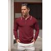 imageCOOFANDY Mens Knit Polo Shirt Long Sleeve Quarter Zip Polo Sweater Casual Golf Shirts Vintage Striped Collar PoloWine Red