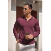 imageCOOFANDY Mens Knit Polo Shirt Long Sleeve Quarter Zip Polo Sweater Casual Golf Shirts Vintage Striped Collar PoloWine Red
