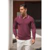 imageCOOFANDY Mens Knit Polo Shirt Long Sleeve Quarter Zip Polo Sweater Casual Golf Shirts Vintage Striped Collar PoloWine Red