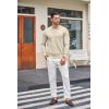 imageCOOFANDY Mens Knit Polo Shirts Casual Long Sleeve Classic Polo Shirts Button Down Golf ShirtsCream