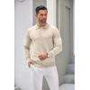 imageCOOFANDY Mens Knit Polo Shirts Casual Long Sleeve Classic Polo Shirts Button Down Golf ShirtsCream
