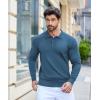 imageCOOFANDY Mens Knit Polo Shirts Casual Long Sleeve Classic Polo Shirts Button Down Golf ShirtsDenim Blue