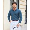 imageCOOFANDY Mens Knit Polo Shirts Casual Long Sleeve Classic Polo Shirts Button Down Golf ShirtsDenim Blue