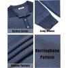 imageCOOFANDY Mens Knit Polo Shirts Casual Long Sleeve Classic Polo Shirts Button Down Golf ShirtsHerringbone Blue