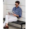 imageCOOFANDY Mens Knit Polo Shirts Casual Long Sleeve Classic Polo Shirts Button Down Golf ShirtsNavy Stripes