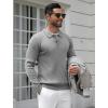 imageCOOFANDY Mens Knit Polo Shirts Casual Long Sleeve Classic Polo Shirts Button Down Golf ShirtsRibbed Grey