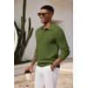imageCOOFANDY Mens Knit Polo Shirts Long Sleeve Casual Polo Sweaters Shirt Waffle Textured Collared SweaterArmy Green