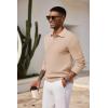 imageCOOFANDY Mens Knit Polo Shirts Long Sleeve Casual Polo Sweaters Shirt Waffle Textured Collared SweaterBeige
