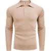 imageCOOFANDY Mens Knit Polo Shirts Long Sleeve Casual Polo Sweaters Shirt Waffle Textured Collared SweaterBeige