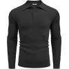 imageCOOFANDY Mens Knit Polo Shirts Long Sleeve Casual Polo Sweaters Shirt Waffle Textured Collared SweaterBlack