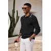 imageCOOFANDY Mens Knit Polo Shirts Long Sleeve Casual Polo Sweaters Shirt Waffle Textured Collared SweaterBlack White Striped1