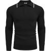 imageCOOFANDY Mens Knit Polo Shirts Long Sleeve Casual Polo Sweaters Shirt Waffle Textured Collared SweaterBlack White Striped1