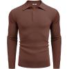 imageCOOFANDY Mens Knit Polo Shirts Long Sleeve Casual Polo Sweaters Shirt Waffle Textured Collared SweaterBrown