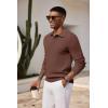 imageCOOFANDY Mens Knit Polo Shirts Long Sleeve Casual Polo Sweaters Shirt Waffle Textured Collared SweaterBrown
