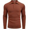 imageCOOFANDY Mens Knit Polo Shirts Long Sleeve Casual Polo Sweaters Shirt Waffle Textured Collared SweaterCaramel