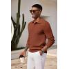 imageCOOFANDY Mens Knit Polo Shirts Long Sleeve Casual Polo Sweaters Shirt Waffle Textured Collared SweaterCaramel