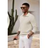 imageCOOFANDY Mens Knit Polo Shirts Long Sleeve Casual Polo Sweaters Shirt Waffle Textured Collared SweaterCream