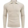imageCOOFANDY Mens Knit Polo Shirts Long Sleeve Casual Polo Sweaters Shirt Waffle Textured Collared SweaterCream
