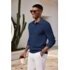 imageCOOFANDY Mens Knit Polo Shirts Long Sleeve Casual Polo Sweaters Shirt Waffle Textured Collared SweaterDark Blue