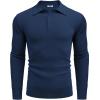imageCOOFANDY Mens Knit Polo Shirts Long Sleeve Casual Polo Sweaters Shirt Waffle Textured Collared SweaterDark Blue