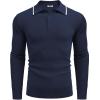 imageCOOFANDY Mens Knit Polo Shirts Long Sleeve Casual Polo Sweaters Shirt Waffle Textured Collared SweaterDark Blue White Striped