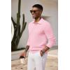 imageCOOFANDY Mens Knit Polo Shirts Long Sleeve Casual Polo Sweaters Shirt Waffle Textured Collared SweaterDark Pink