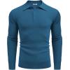 imageCOOFANDY Mens Knit Polo Shirts Long Sleeve Casual Polo Sweaters Shirt Waffle Textured Collared SweaterDeep Blue