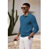 imageCOOFANDY Mens Knit Polo Shirts Long Sleeve Casual Polo Sweaters Shirt Waffle Textured Collared SweaterDeep Blue