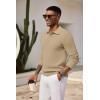 imageCOOFANDY Mens Knit Polo Shirts Long Sleeve Casual Polo Sweaters Shirt Waffle Textured Collared SweaterKhaki
