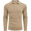 imageCOOFANDY Mens Knit Polo Shirts Long Sleeve Casual Polo Sweaters Shirt Waffle Textured Collared SweaterKhaki