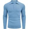 imageCOOFANDY Mens Knit Polo Shirts Long Sleeve Casual Polo Sweaters Shirt Waffle Textured Collared SweaterLight Blue