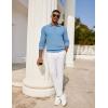 imageCOOFANDY Mens Knit Polo Shirts Long Sleeve Casual Polo Sweaters Shirt Waffle Textured Collared SweaterLight Blue