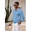 imageCOOFANDY Mens Knit Polo Shirts Long Sleeve Casual Polo Sweaters Shirt Waffle Textured Collared SweaterLight Blue