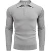 imageCOOFANDY Mens Knit Polo Shirts Long Sleeve Casual Polo Sweaters Shirt Waffle Textured Collared SweaterLight Grey