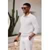 imageCOOFANDY Mens Knit Polo Shirts Long Sleeve Casual Polo Sweaters Shirt Waffle Textured Collared SweaterWhite
