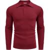 imageCOOFANDY Mens Knit Polo Shirts Long Sleeve Casual Polo Sweaters Shirt Waffle Textured Collared SweaterWine Red