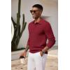 imageCOOFANDY Mens Knit Polo Shirts Long Sleeve Casual Polo Sweaters Shirt Waffle Textured Collared SweaterWine Red