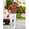 imageCOOFANDY Mens Knit Polo Sweater Long Sleeve Polo Collared Sweaters Hidden Button Casual Pullover SweaterBrown