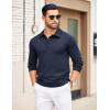 imageCOOFANDY Mens Knit Polo Sweater Long Sleeve Polo Collared Sweaters Hidden Button Casual Pullover SweaterNavy Blue