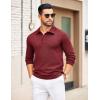 imageCOOFANDY Mens Knit Polo Sweater Long Sleeve Polo Collared Sweaters Hidden Button Casual Pullover SweaterWine Red